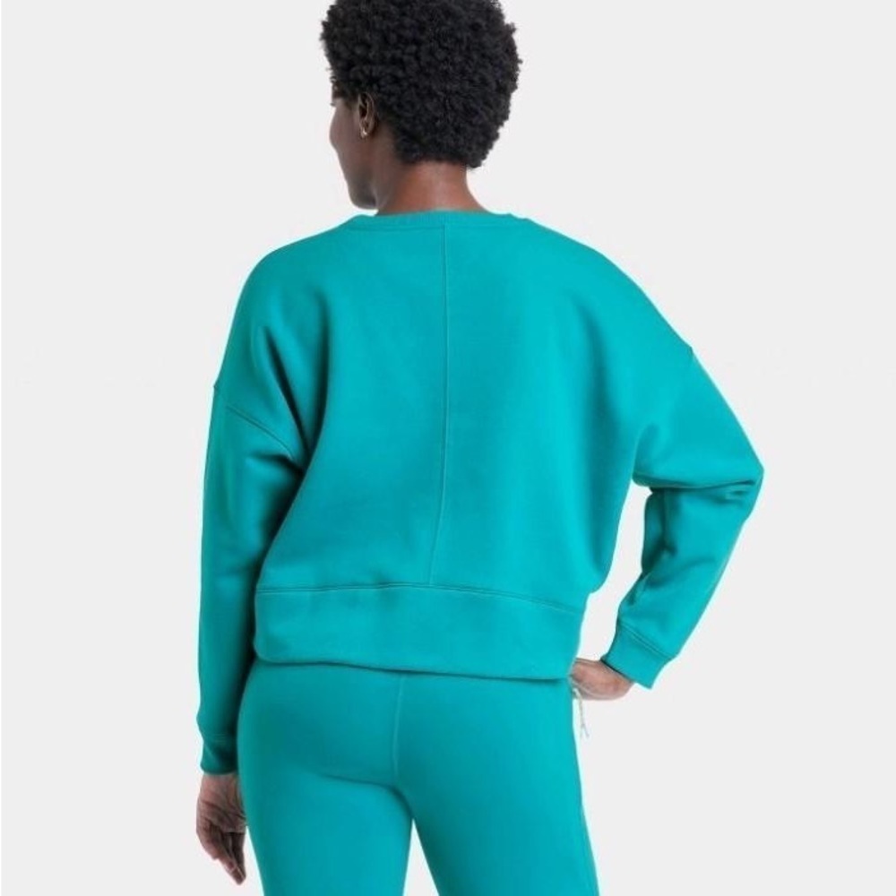 Women's Cotton Fleece Crewneck Cropped Sweatshirt All in Motion™ Turquoise XXL - Picture 2 of 8